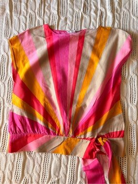 Trina Turk Pink, Hot Pink & Gold Sunburst Tie-Waist Blouse